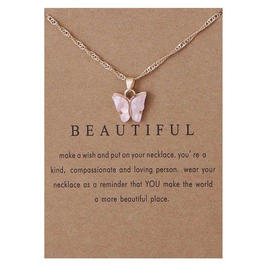 Deals Clearance Womens Necklaces Sweet Butterfly Necklace Acrylic Color Clavicle Chain Necklace