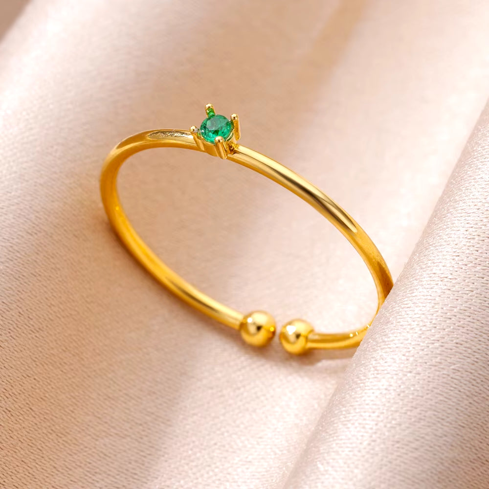 Tiny Green Zircon round Rings for Women Gold Plated Geometric Stainless Steel Oval Ring Luxury Wedding Christmas Jewelry Gift