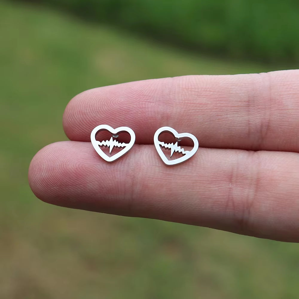 Heartbeat Stud Earrings Nurse Doctor Medical Jewelry Stainless Steel Heart Earrings for Women Gold Silver Color Brincos Feminino