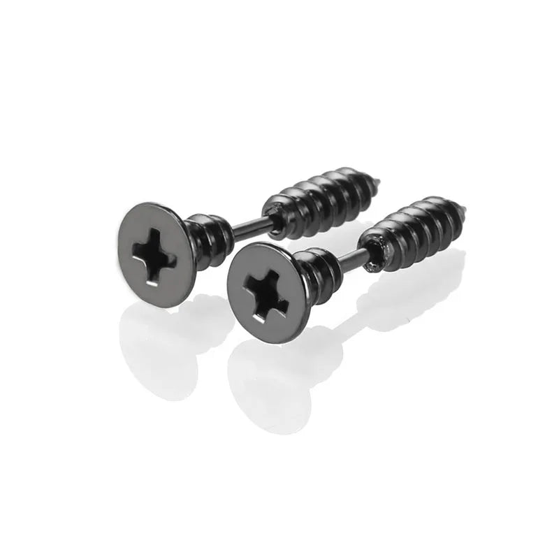 1Pair Punk Fashion Gold Black Colorful Stainless Steel Nail Screw Stud Earring for Women Men Helix Ear Body Piercing Jewelry